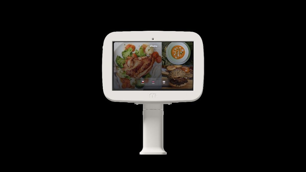 Bílý tablet Tableflow na stojanu